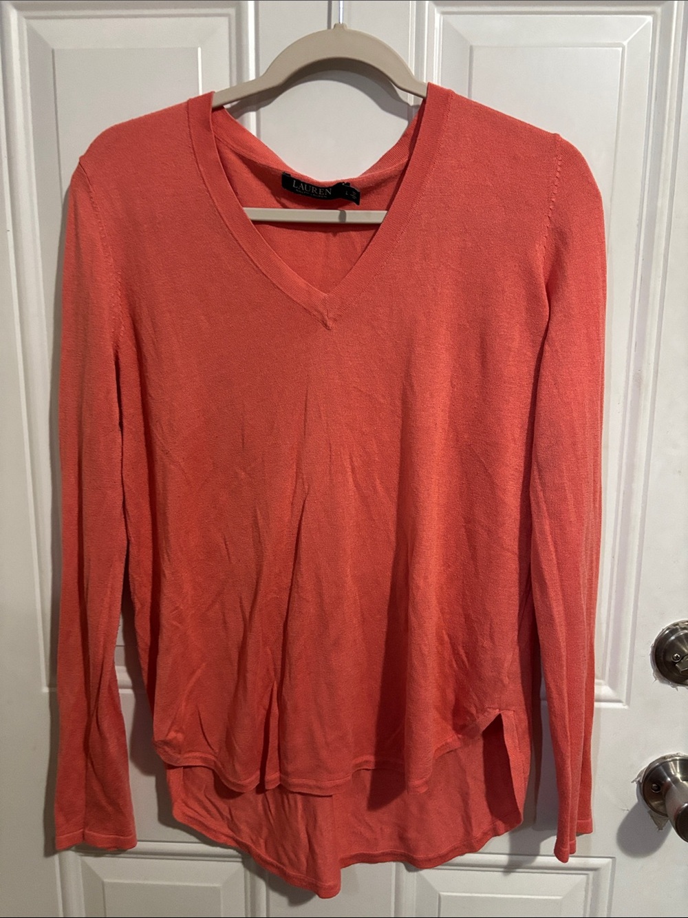 Ralph Lauren Coral V-Neck Long Sleeve Top